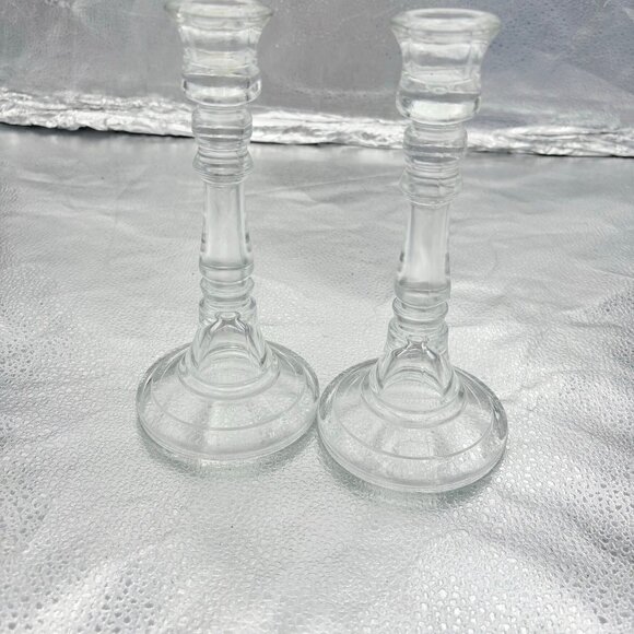 Vintage Candlestick Holders Clear Glass 8” Set Of 2 Romantic Date Night Wedding - Picture 2 of 13